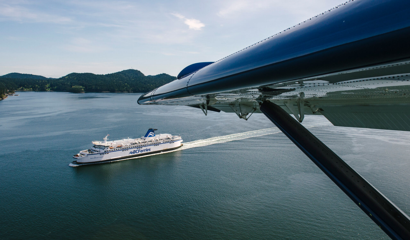 View of a BC ferry from a Harbour Air plane